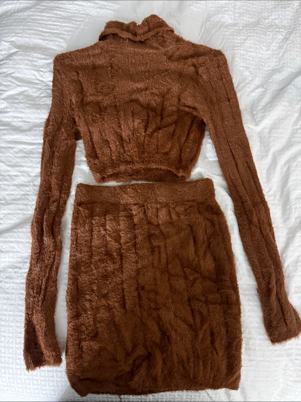 Forever 21 Brown Faux-Fur Knit Skirt Set